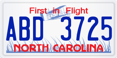 NC license plate ABD3725