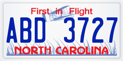 NC license plate ABD3727