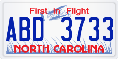 NC license plate ABD3733