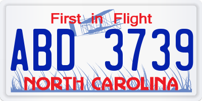 NC license plate ABD3739