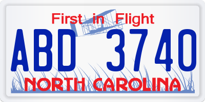 NC license plate ABD3740