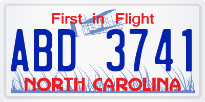 NC license plate ABD3741
