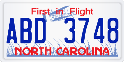 NC license plate ABD3748