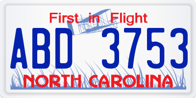 NC license plate ABD3753