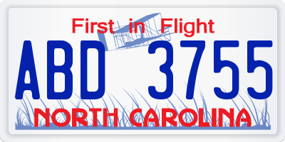 NC license plate ABD3755