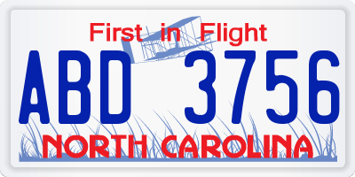 NC license plate ABD3756