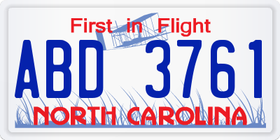 NC license plate ABD3761