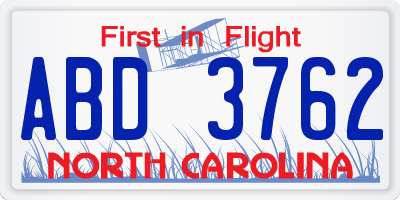 NC license plate ABD3762