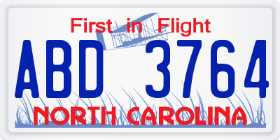 NC license plate ABD3764