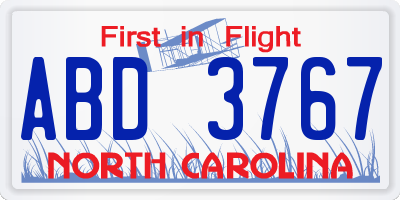 NC license plate ABD3767