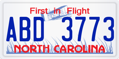 NC license plate ABD3773