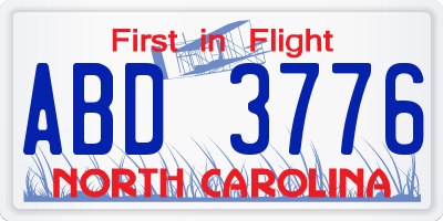 NC license plate ABD3776
