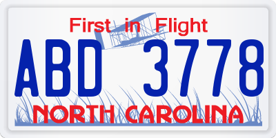 NC license plate ABD3778