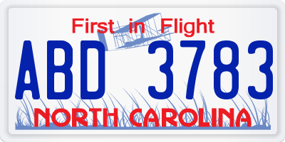 NC license plate ABD3783