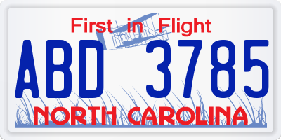 NC license plate ABD3785