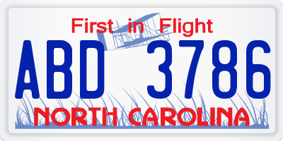 NC license plate ABD3786