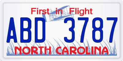 NC license plate ABD3787
