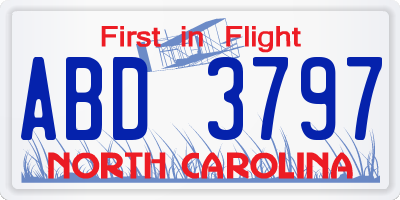 NC license plate ABD3797