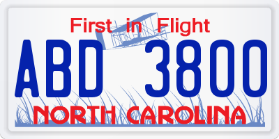 NC license plate ABD3800