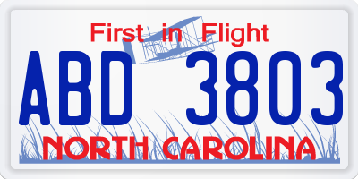 NC license plate ABD3803