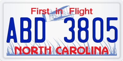 NC license plate ABD3805