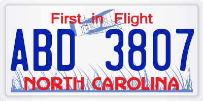NC license plate ABD3807