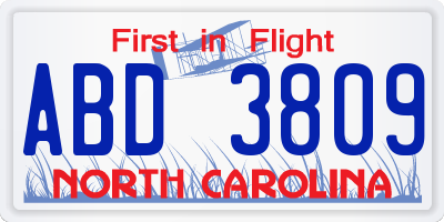 NC license plate ABD3809