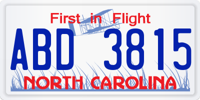NC license plate ABD3815
