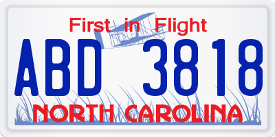 NC license plate ABD3818