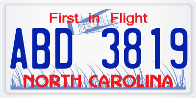 NC license plate ABD3819