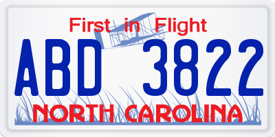 NC license plate ABD3822