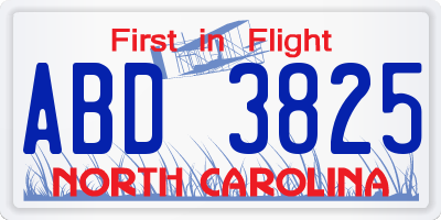 NC license plate ABD3825