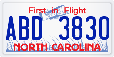 NC license plate ABD3830