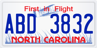 NC license plate ABD3832