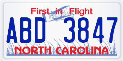 NC license plate ABD3847