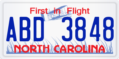 NC license plate ABD3848