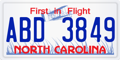 NC license plate ABD3849