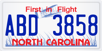 NC license plate ABD3858