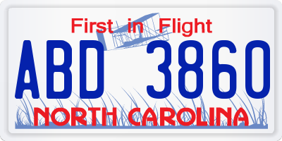 NC license plate ABD3860