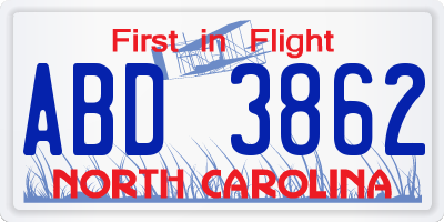 NC license plate ABD3862