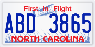 NC license plate ABD3865