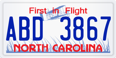 NC license plate ABD3867