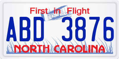 NC license plate ABD3876