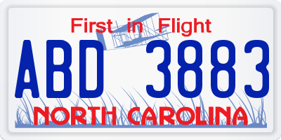 NC license plate ABD3883