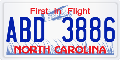 NC license plate ABD3886