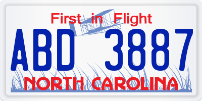 NC license plate ABD3887