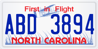 NC license plate ABD3894