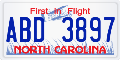 NC license plate ABD3897