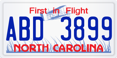 NC license plate ABD3899
