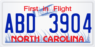 NC license plate ABD3904